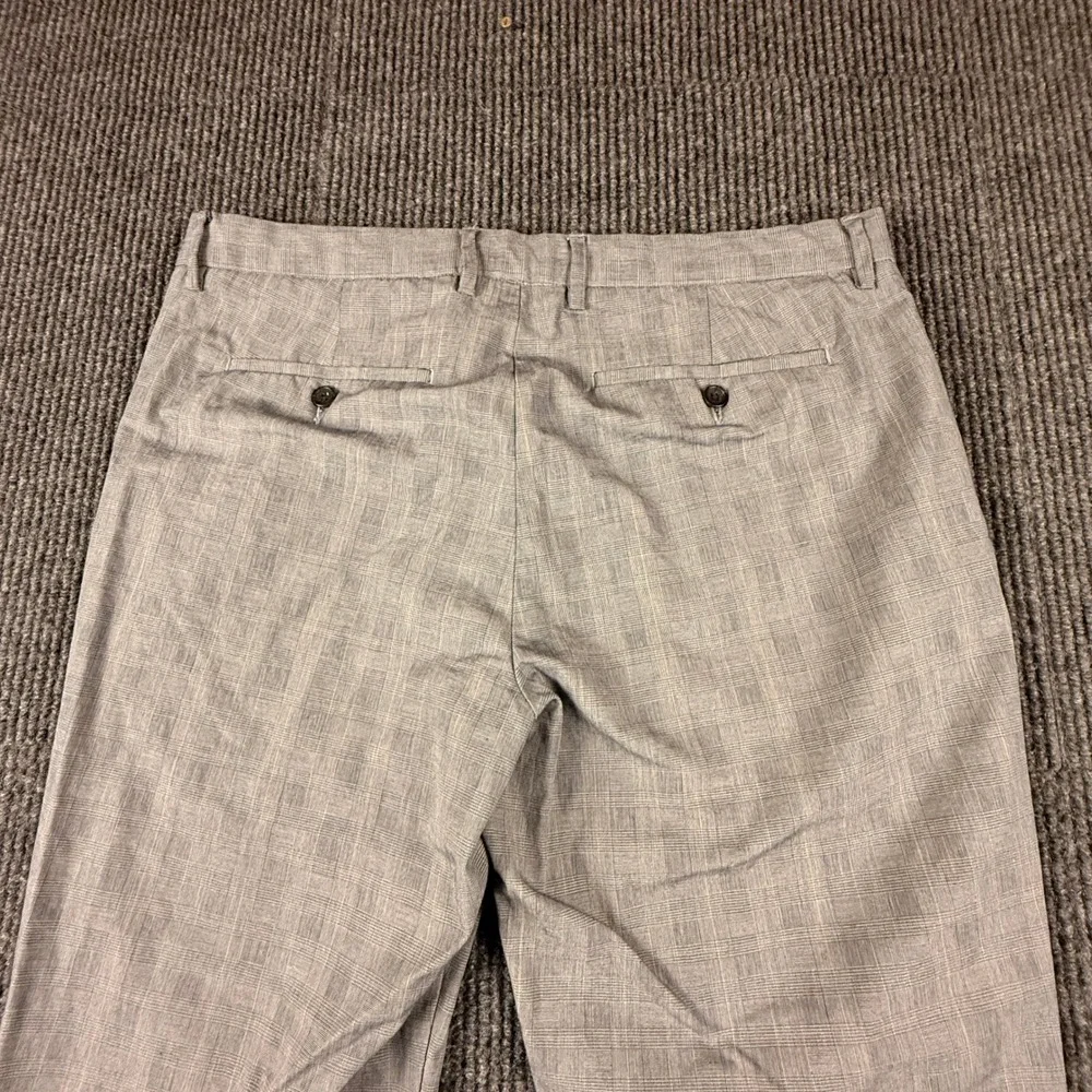 Banana Republic Mens 35x32 Tailored Slim Downtown Plaid Cotton Pants Grey 973528